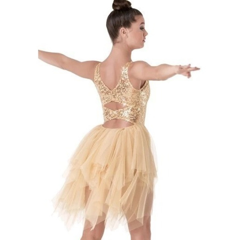 Weissman Girls Sequin Tulle Costume Dress Beige Long‎ Sleeves Dancewear